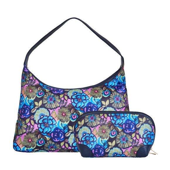 Floral Print Sling Hobo & Cosmetic Bag Combo for Women – Fabric Shoulder Bag - Picture 1 of 5